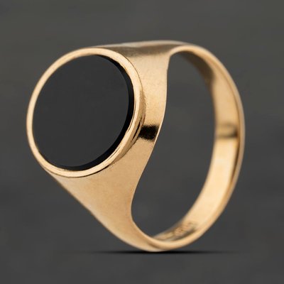 Second Hand Vintage 9ct Yellow Gold Onyx Oval Signet Ring 41342454