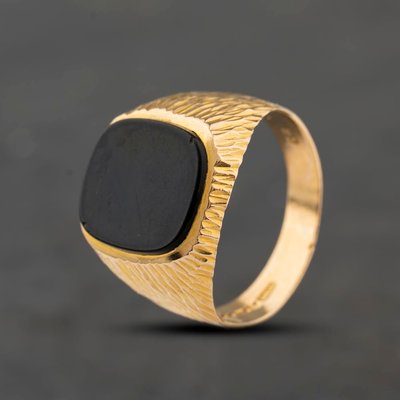 Second Hand 9ct Yellow Gold Onyx Oblong Signet Ring 41342470