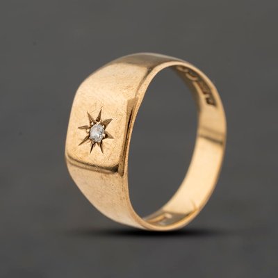 Second Hand Vintage 9ct Yellow Gold Diamond Signet Ring 41342498