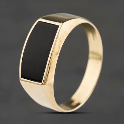 Second Hand 9ct Yellow Gold Onyx Oblong Signet Ring 41342535