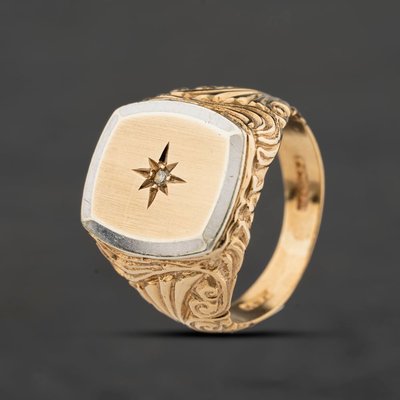 Second Hand 9ct Two Colour Gold Diamond Signet Ring 41342541
