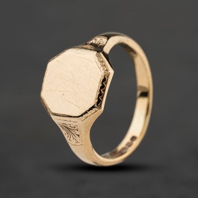 Second Hand 9ct Yellow Gold Plain Hexagon Shape Signet Ring 41342573
