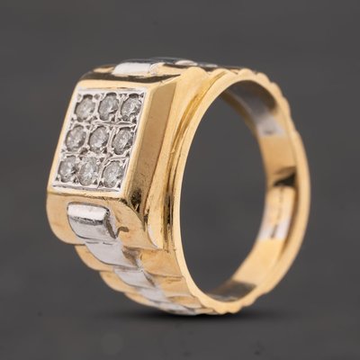 Second Hand 18ct Two Colour Gold Diamond Square Grid Signet Ring 41342626
