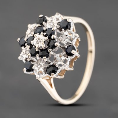 Second Hand 9ct Yellow Gold Sapphire & Diamond Cluster Ring