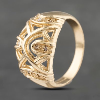 Second Hand 9ct Yellow Gold 0.06ct Diamond Dome Open Work Dress Ring 41383193