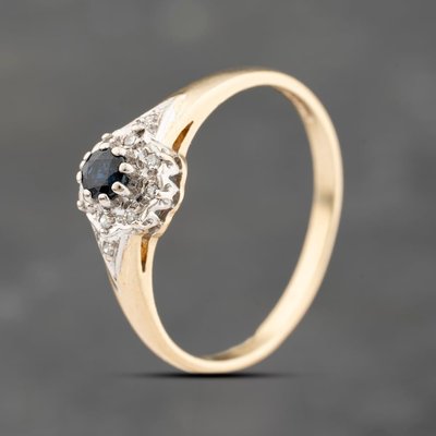 Second Hand 9ct Yellow Gold Diamond & 0.10ct Brilliant Cut Sapphire Cluster Ring
