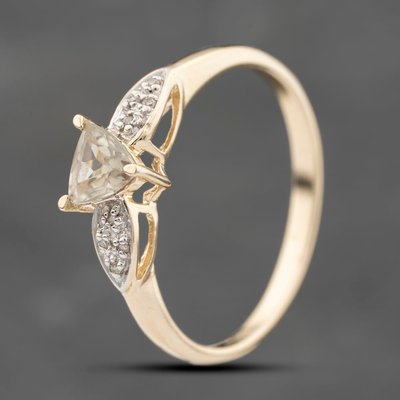 Second Hand 9ct Yellow Gold Green Topaz & 0.06ct Diamond Dress Ring