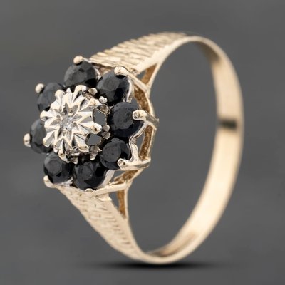 Second Hand 9ct Yellow Gold Sapphire & Diamond Flower Cluster Ring