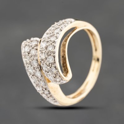 Second Hand 9ct Yellow Gold 0.50ct Brilliant Cut Diamond Pave Style Crossover Ring 41383853