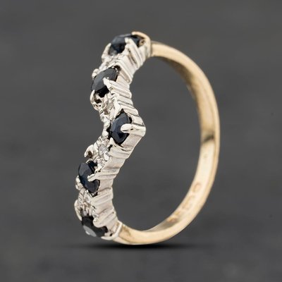 Second Hand 9ct Yellow Gold Sapphire & 0.04ct Diamond Wishbone Ring 41384060