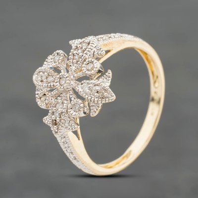 Second Hand 9ct Two Colour Gold 0.15ct Diamond Floral Cluster Ring