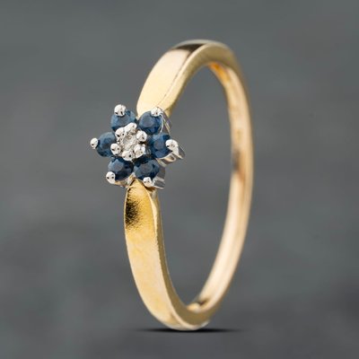 Second Hand 9ct Yellow Gold Sapphire & 0.01ct Diamond Flower Cluster Ring 41384154