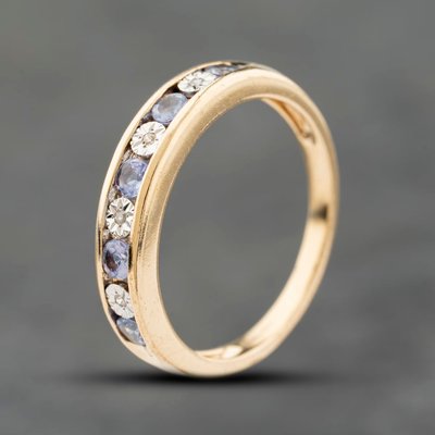 Second Hand 9ct Yellow Gold Tanzanite & Diamond Half Eternity Ring 41384206