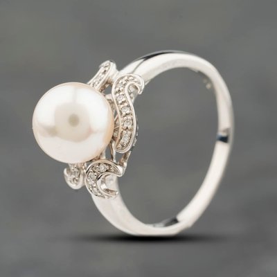 Second Hand 14ct White Gold Cultured Pearl & Diamond Swirl Design Dress Ring 41384224