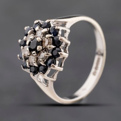 Second Hand 9ct White Gold Sapphire & Diamond Round Cluster Ring 41384277