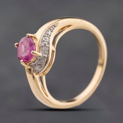 Second Hand 9ct Yellow Gold Tourmaline & Diamond Dress Ring 41384284