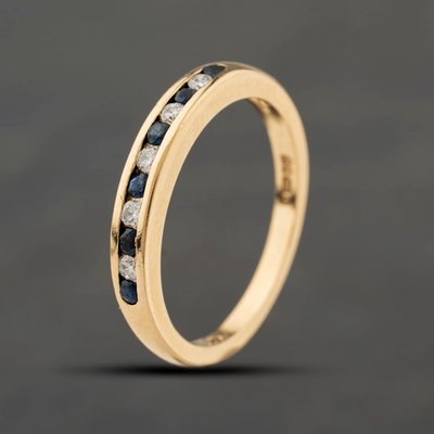 Second Hand 9ct Yellow Gold Sapphire & 0.10ct Brilliant Cut Diamond Half Eternity Ring 41384396