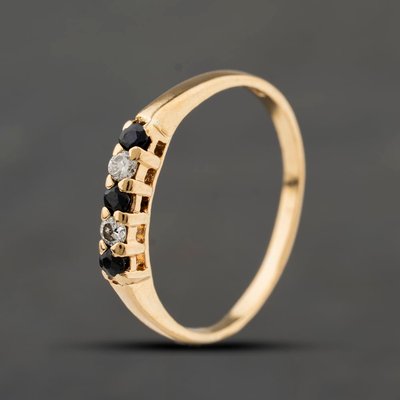 Second Hand 9ct Yellow Gold Sapphire & 0.02ct Brilliant Cut Diamond Half Eternity Ring 41384398