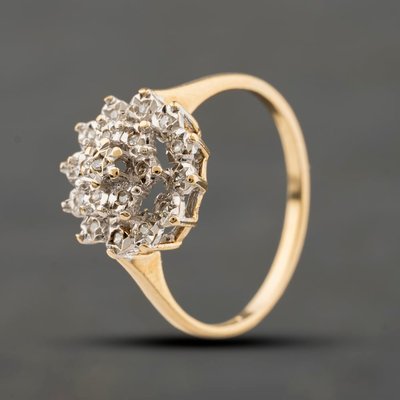 Second Hand 9ct Yellow Gold 0.10ct Diamond Cluster Ring 41384422