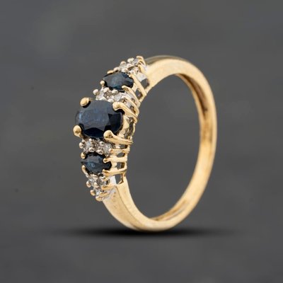 Second Hand 9ct Yellow Gold Sapphire & 0.06ct Diamond Dress Ring 41384559