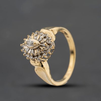 Second Hand 9ct Yellow Gold 0.33ct Diamond Marquise Cluster Ring 41384620