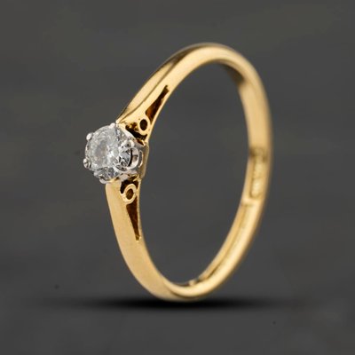 Second Hand Vintage Yellow Gold 0.22ct Brilliant Cut Diamond Solitaire Ring 41384702