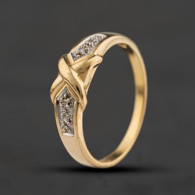 Second Hand 9ct Two Colour Gold 0.03ct Diamond Cross Dress Ring 41384718