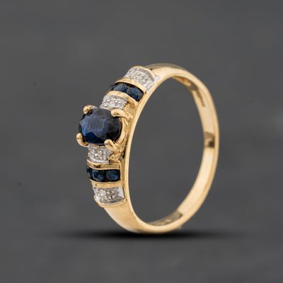 Second Hand 9ct Yellow Gold Diamond & Sapphire Oval Dress Ring 41384801