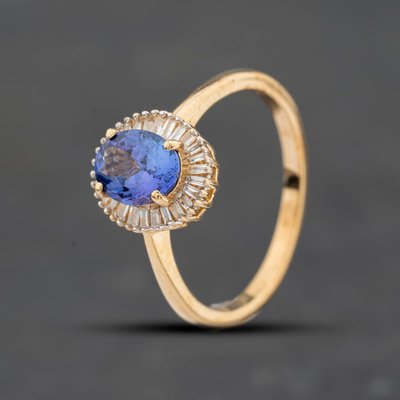 Second Hand 9ct Yellow Gold Diamond & Tanzanite Oval Cluster Ring 41384811