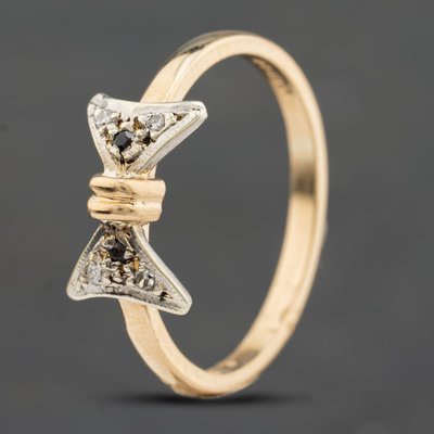 Second Hand 9ct Yellow Gold Sapphire & Diamond Bow Fancy Ring 41384816