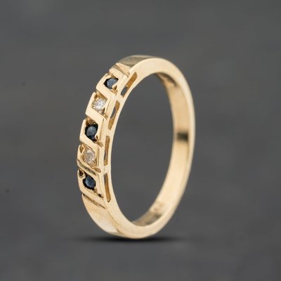 Second Hand 9ct Yellow Gold Sapphire & Diamond Five Stone Ring 41384821