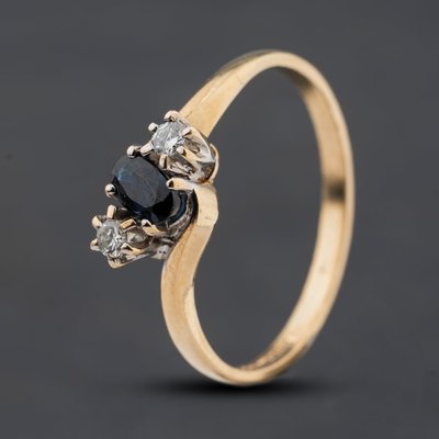 Second Hand 9ct Yellow Gold Sapphire & 0.06ct Brilliant Cut Diamond Twist Three Stone Ring 41384828