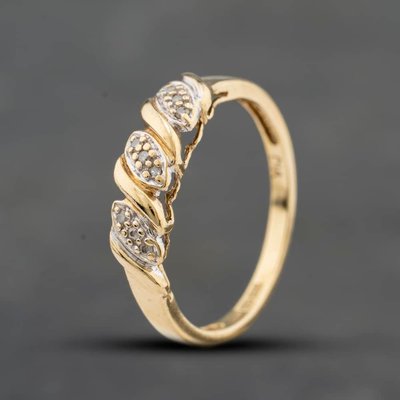 Second Hand 9ct Yellow Gold 0.05ct Brilliant Cut Diamond Wave Dress Ring 41384869