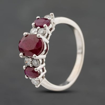 Second Hand 9ct White Gold Ruby & 0.40ct Brilliant Cut Diamond Cluster Ring 41384878