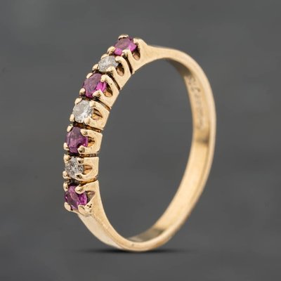Second Hand 9ct Yellow Gold Ruby & 0.10ct Brilliant Cut Diamond Half Eternity Ring 41384880