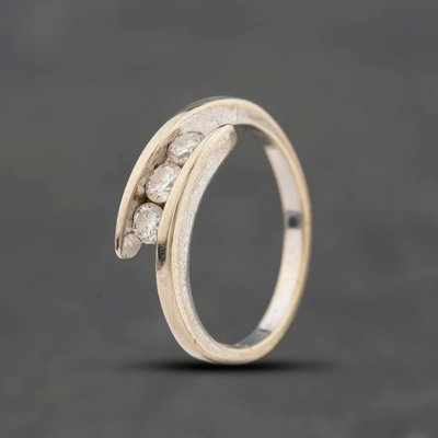 Second Hand White Gold Diamond Crossover Channel Set Three Stone Ring 41384909