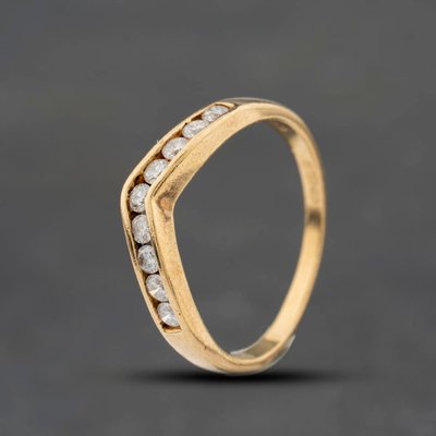 Second Hand 9ct Yellow Gold Diamond Channel Set Wishbone Ring 41384916