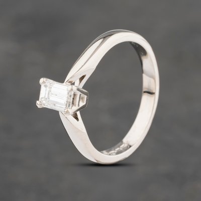 Second Hand 18ct White Gold 0.54ct Emerald Cut Diamond Solitaire Ring 41481989