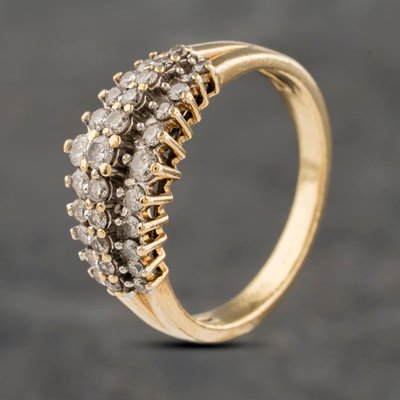 Second Hand 9ct Yellow Gold 0.50ct Brilliant Cut Diamond Three Row Ring 41482049