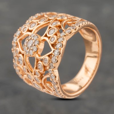 Second Hand 14ct Rose Gold 1.11ct Brilliant Cut Diamond Openwork Ornate Cluster Ring 41482051