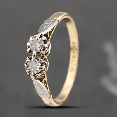 Second Hand Vintage Yellow Gold 0.21ct Brilliant Cut Diamond Two Stone Ring 41482182
