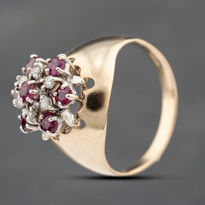 Second Hand 9ct Yellow Gold Ruby & Brilliant Cut Diamond Cluster Ring 41482247