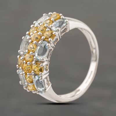 Second Hand 9ct White Gold Yellow Topaz & Cubic Zirconia Three Row Ring 41482456