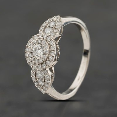 Second Hand 18ct White Gold 0.83ct Diamond Triple Cluster Ring 41482554