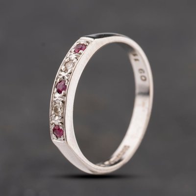 Second Hand 18ct White Gold Ruby & Diamond Half Eternity Ring 41482729