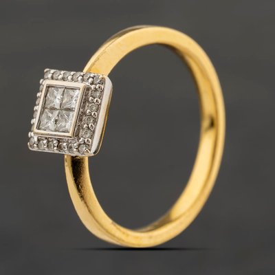 Second Hand 18ct Yellow Gold 0.25ct Diamond Square Cluster Ring 41482738