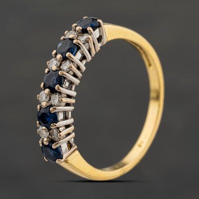 Second Hand 18ct Yellow Gold Sapphire & 0.16ct Brilliant Cut Diamond Half Eternity Ring 41482753