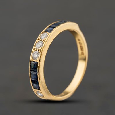 Second Hand 18ct Yellow Gold Sapphire & 0.25ct Brilliant Cut Diamond Half Eternity Ring 41482808