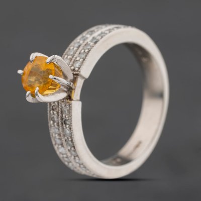 Second Hand Platinum Golden Beryl & 0.39ct Diamond Dress Ring 41482869