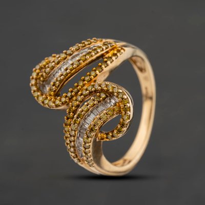 Second Hand 9ct Yellow Gold Diamond Multi Row Fancy Cluster Ring 41482976